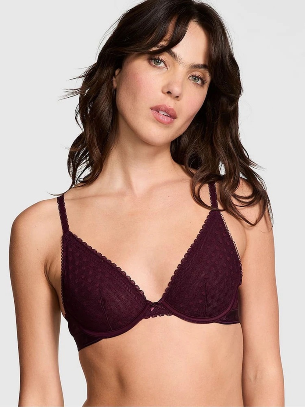Victoria's Secret PINK Purple Rose Dainty Dot Plunge Lace Bra